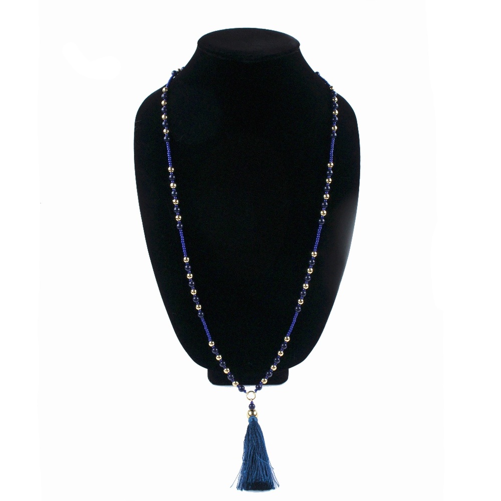 New J.CREW Beaded Tassel Necklace in Blue - Picture 3 of 3